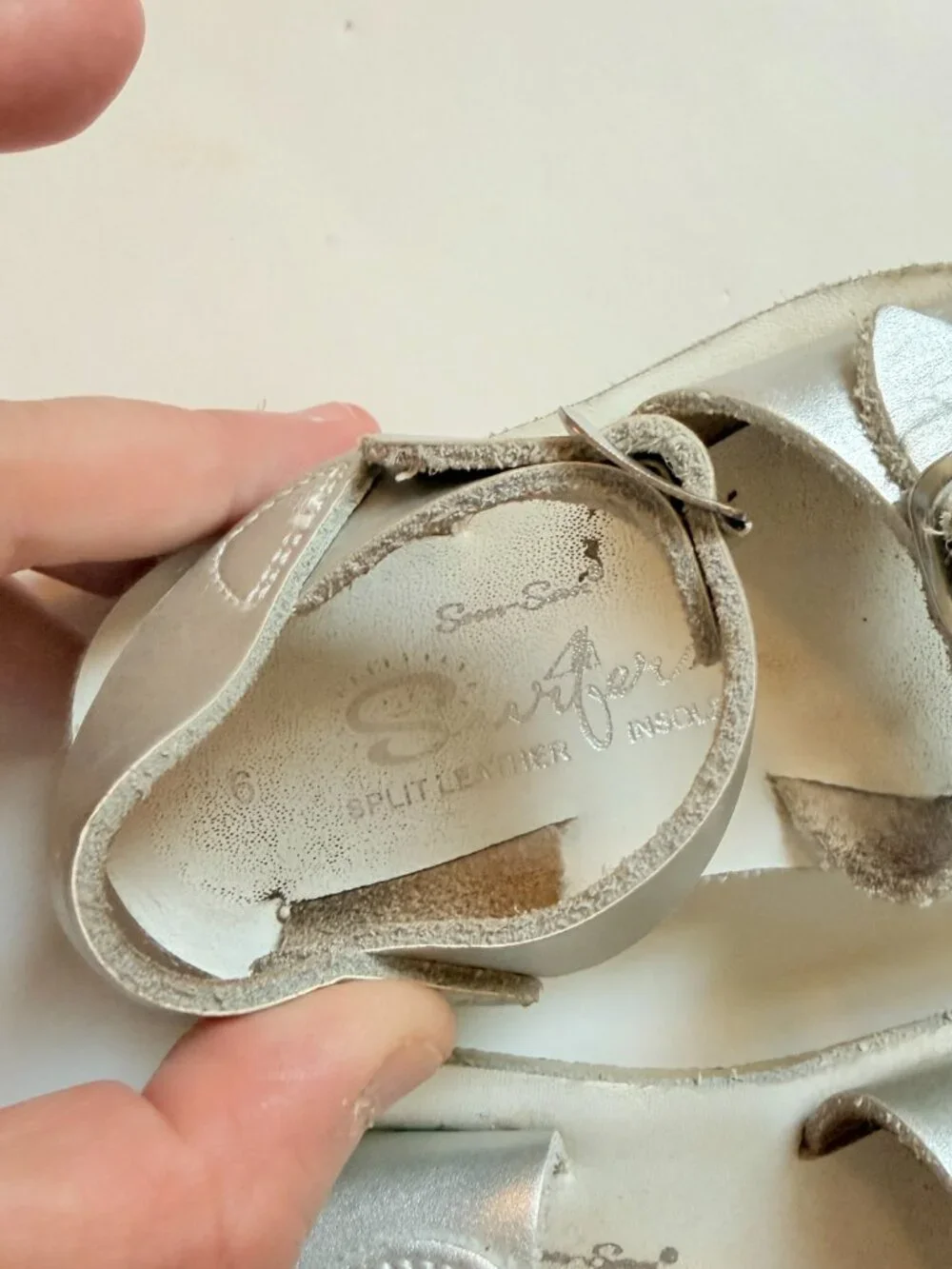 Salt Water Sandals Sun-San Surfer Metallic Silver Toddler Size 6